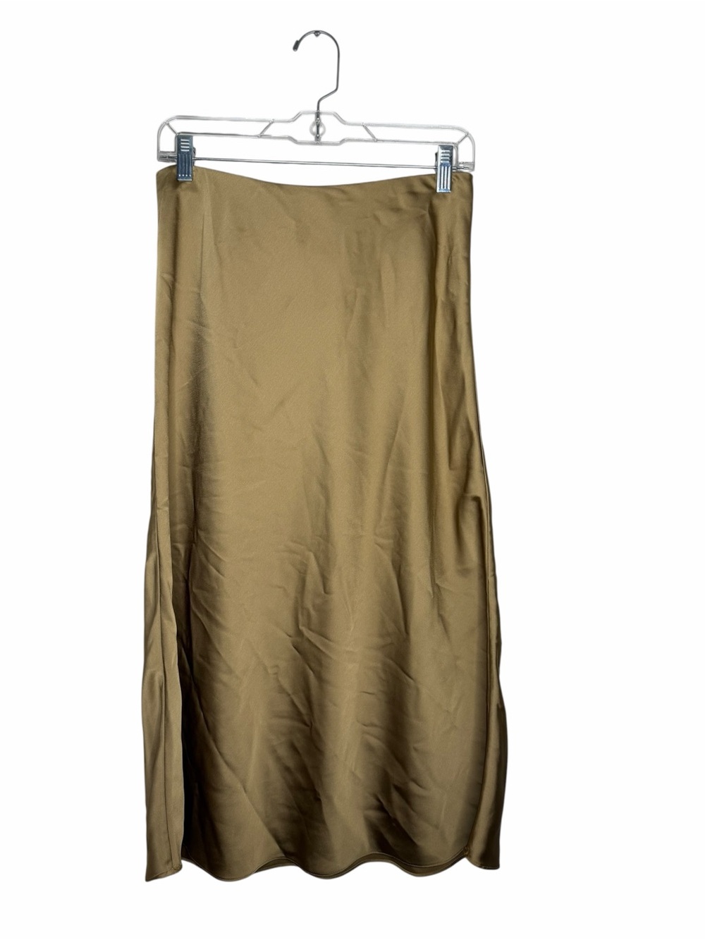 J.CREW / Gwyneth gold taupe tan satin midi slip skirt / S